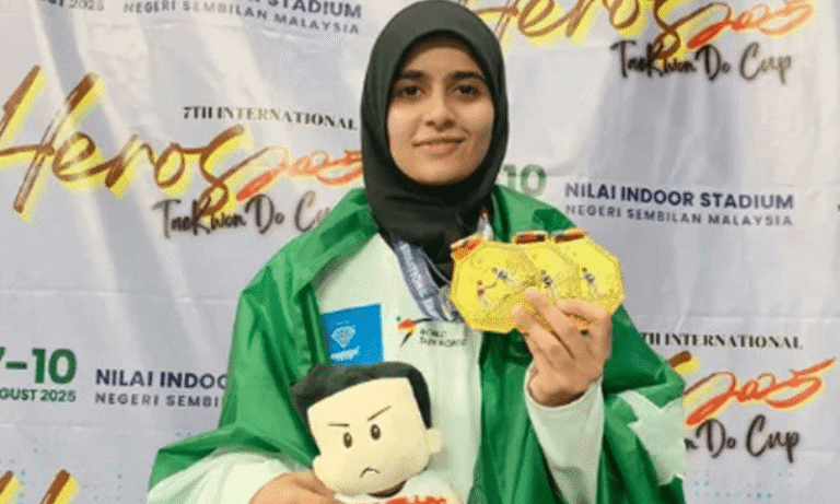 Pakistan’s Tayiba Ashraf Wins Triple Gold at International Taekwondo Championship in Malaysia Pakistan’s Tayiba Ashraf Wins Triple Gold at International Taekwondo Championship in Malaysia